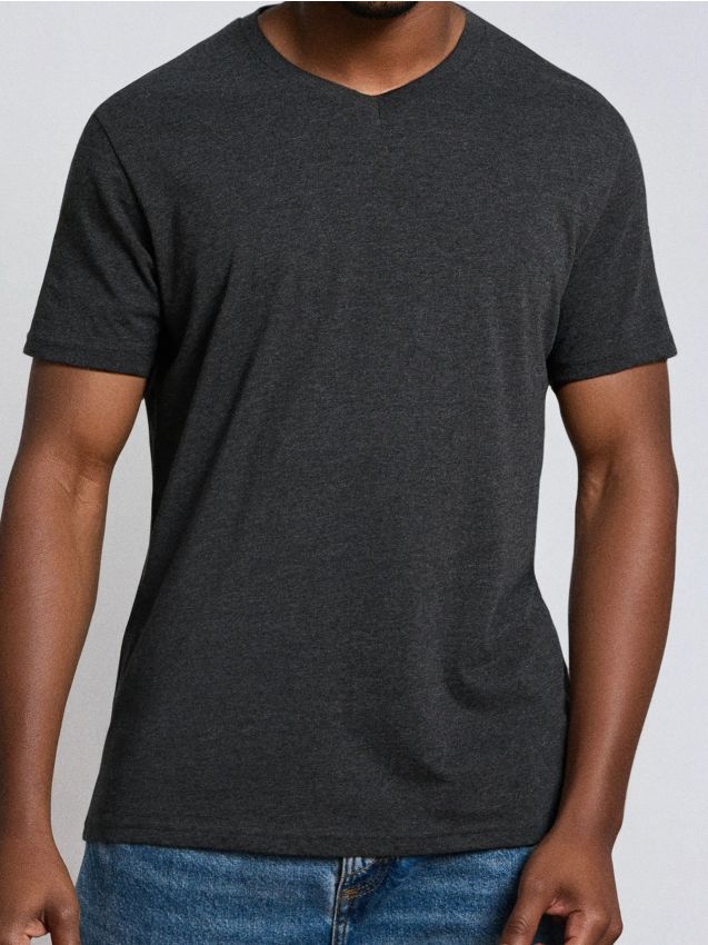 Sinsay - Tricou basic cu decolteu în V - gri-închis