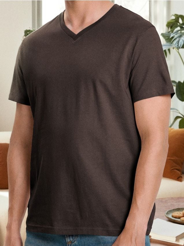 Sinsay - Tricou basic cu decolteu în V - cacao-cu-lapte