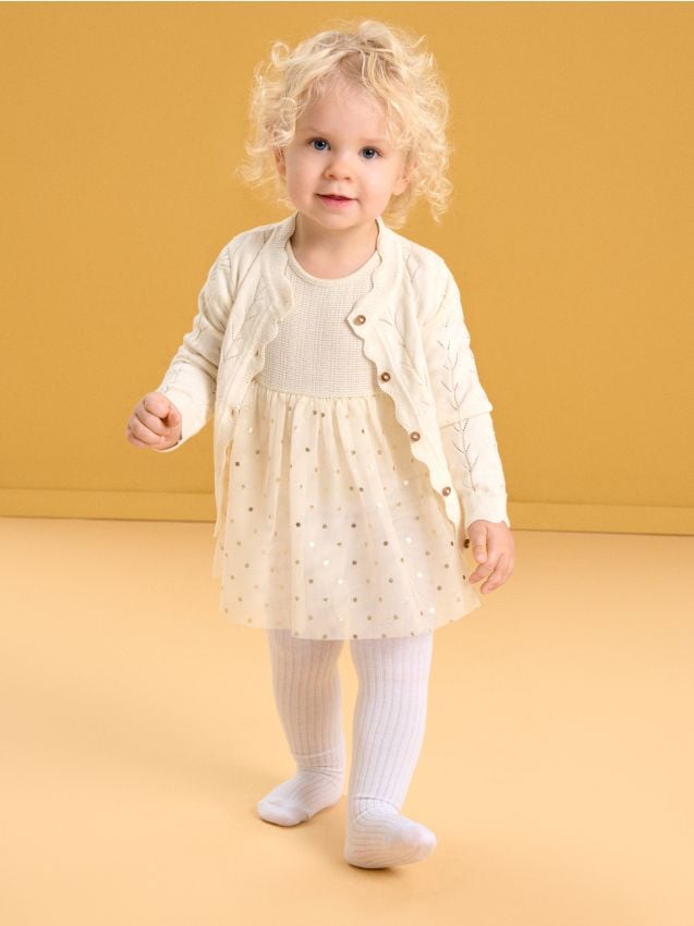 Sinsay - Body-rochiță pentru bebeluși cu fustă din tulle cu buline - crem