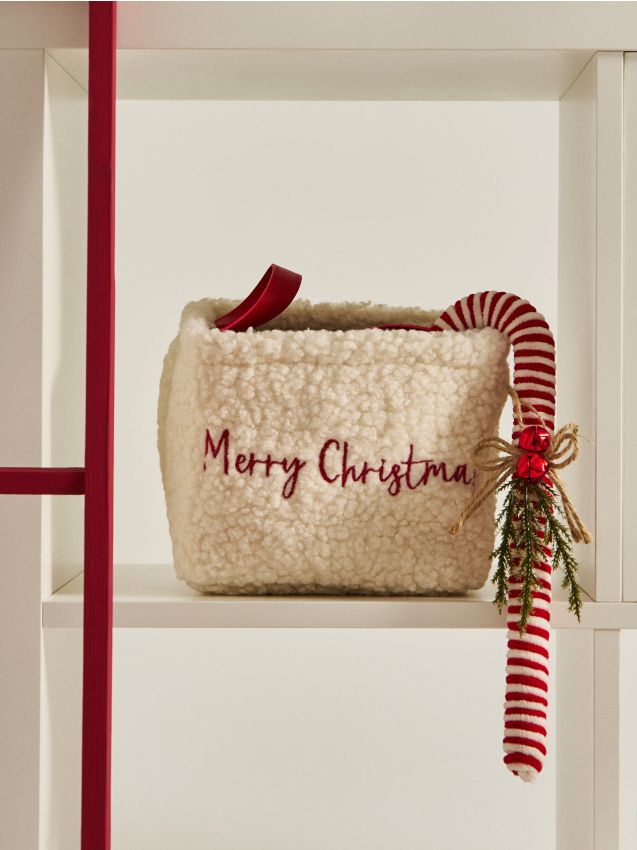 Sinsay - Vianočný úložný kôš s uškami a nápisom - krémová