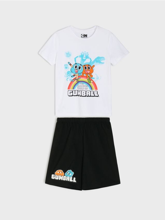 Sinsay - Pijama din bumbac în două piese cu imprimeu The Amazing World of Gumball - alb
