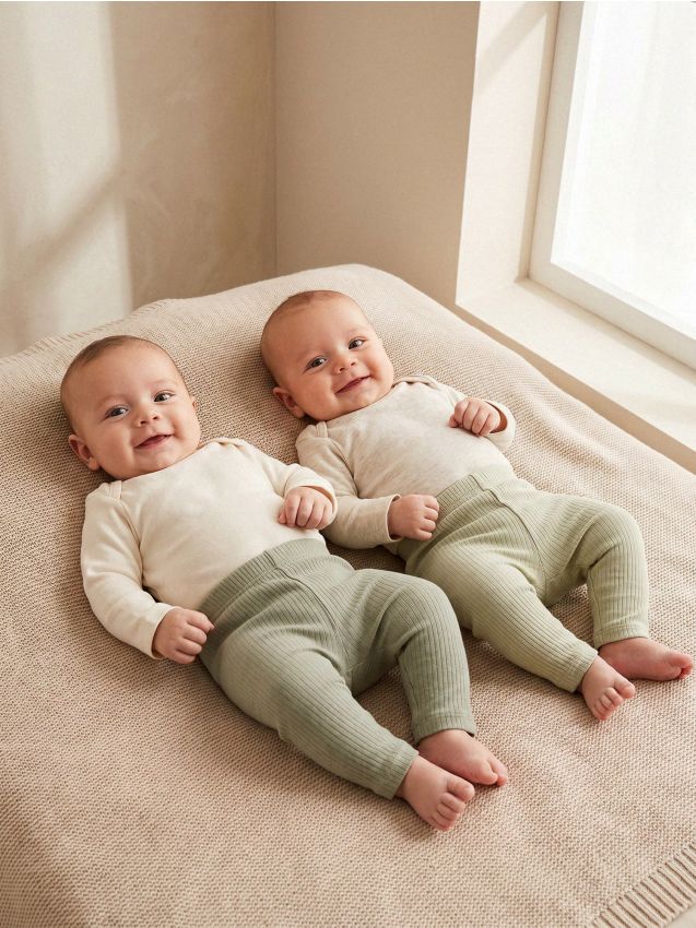 Sinsay - Set 2 colanți din bumbac - verde-deschis