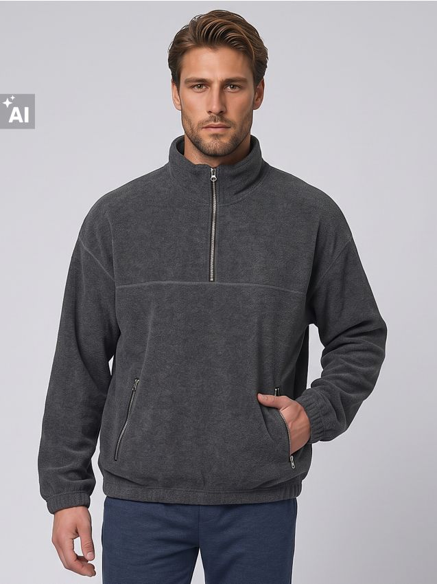Sinsay - Hanorac din fleece half-zip cu guler ridicat - gri deschis