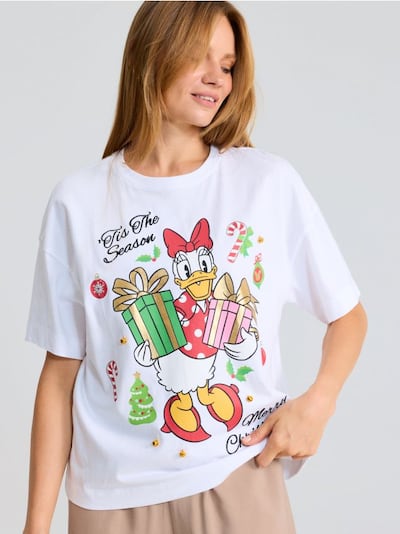 Бавовняна футболка oversize з різдвяним принтом Daisy