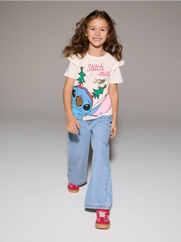 Sinsay - Tricou din bumbac cu imprimeu Stitch - crem