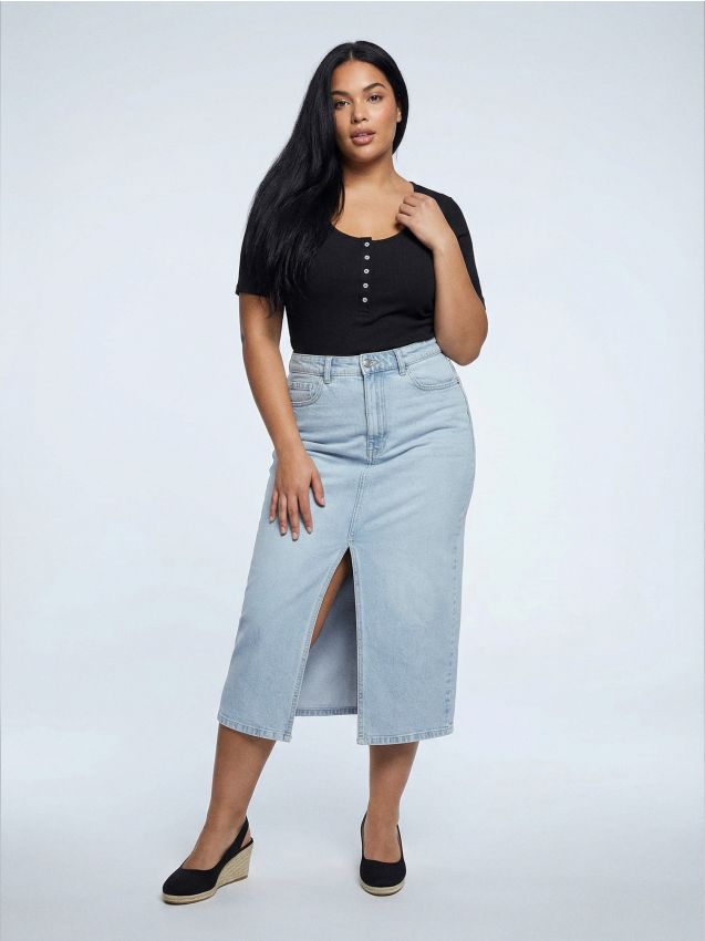 Sinsay - Jeansowa spódnica midi z rozcięciem Plus size - niebieski