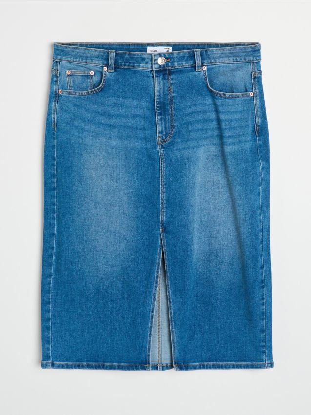 Sinsay - Jeansowa spódnica midi z rozcięciem plus size - niebieski