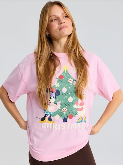 Бавовняна футболка oversize з різдвяним принтом Minnie Mouse