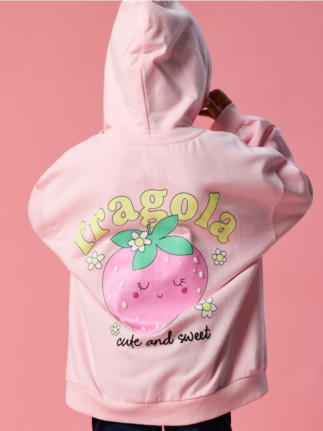 Sinsay - Hanorac cu glugă și imprimeu pe spate - roz-pastel