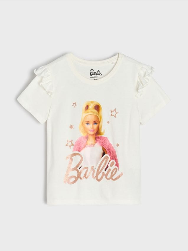 Sinsay - Tricou din bumbac cu imprimeu Barbie - crem
