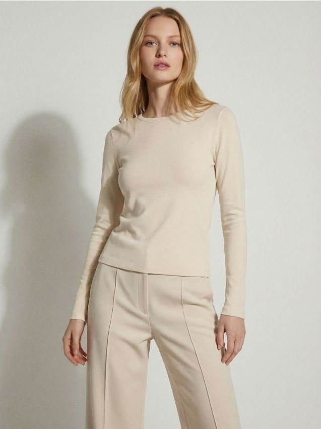 Sinsay - Bawełniana koszulka z długim rękawem - żółty