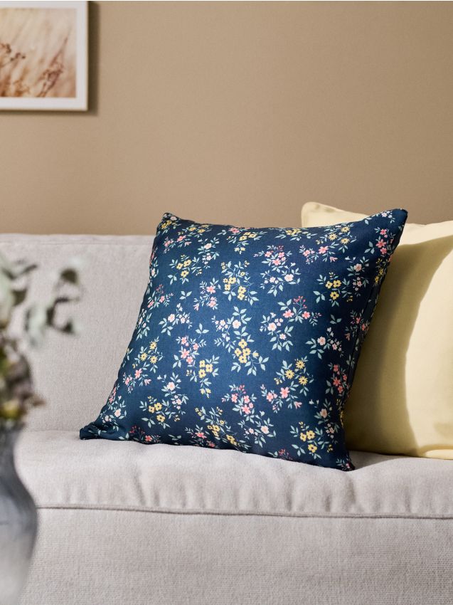 Sinsay - Față de pernă cu motiv floral - bleumarin