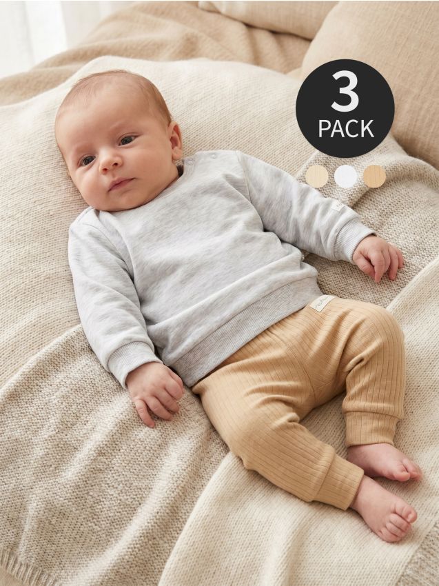 Sinsay - Colanți din bumbac din tricot cu nervuri 3 pack - alb