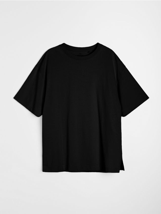 Sinsay - Tricou din bumbac cu mânecă scurtă și slituri - negru