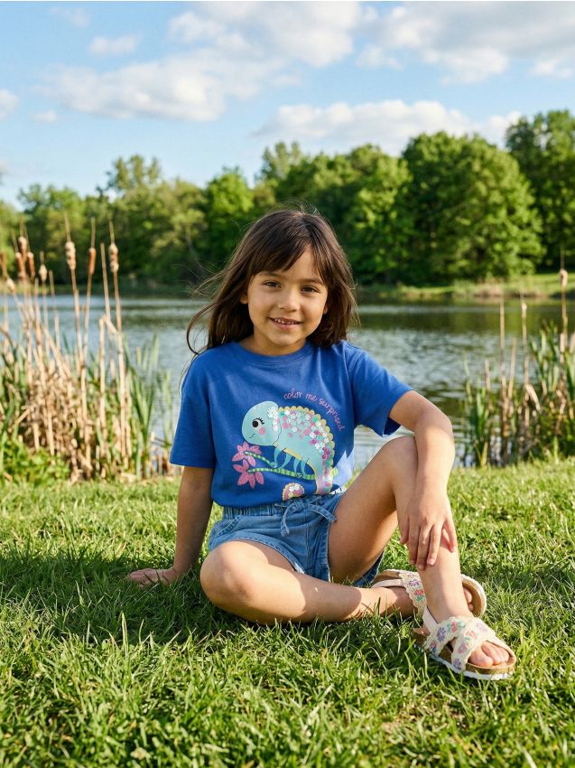 Sinsay - Tricou din bumbac cu imprimeu cameleon - albastru-violet