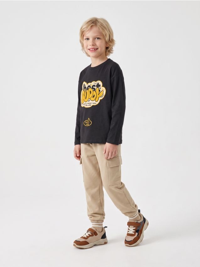 Sinsay - Tricou oversize din bumbac cu imprimeu - gri-închis