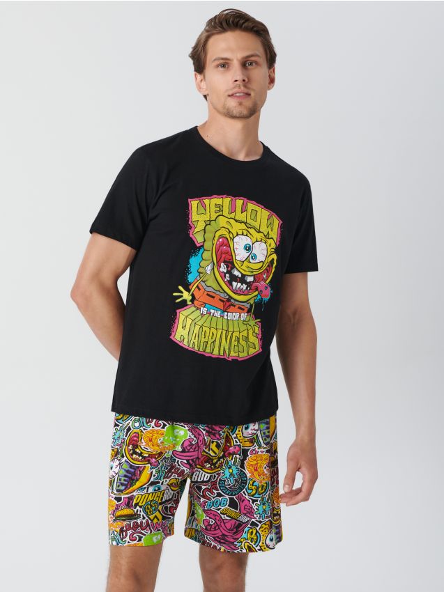 Sinsay - Pijamă din bumbac în două piese SpongeBob SquarePants - negru