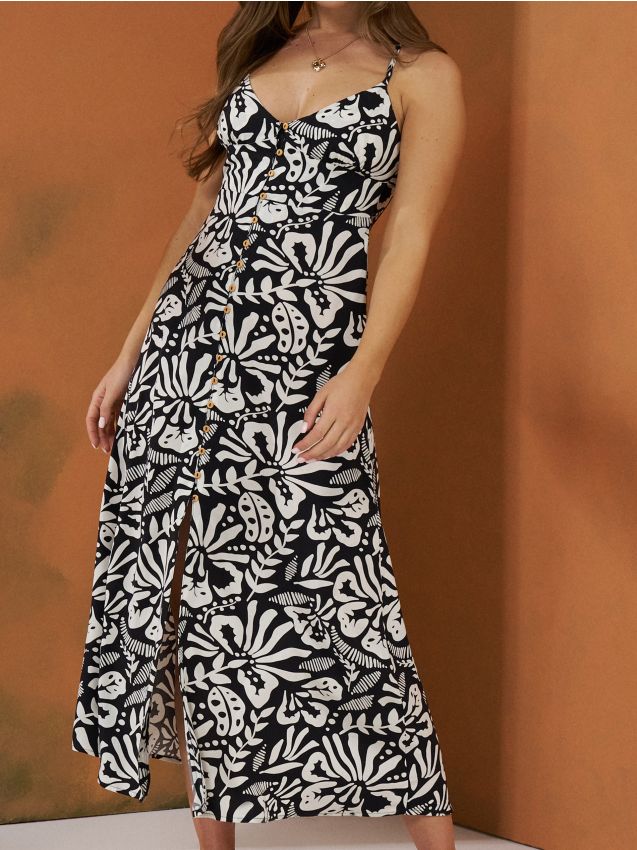 Sinsay - Sukienka midi na ramiączkach z wiskozy - wielobarwny