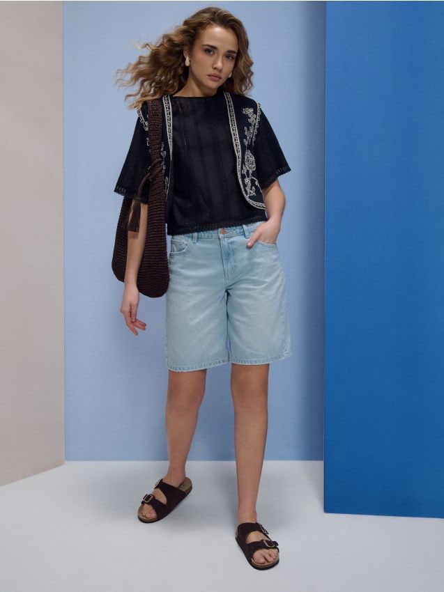 Sinsay - Șorturi din denim bermuda - albastru