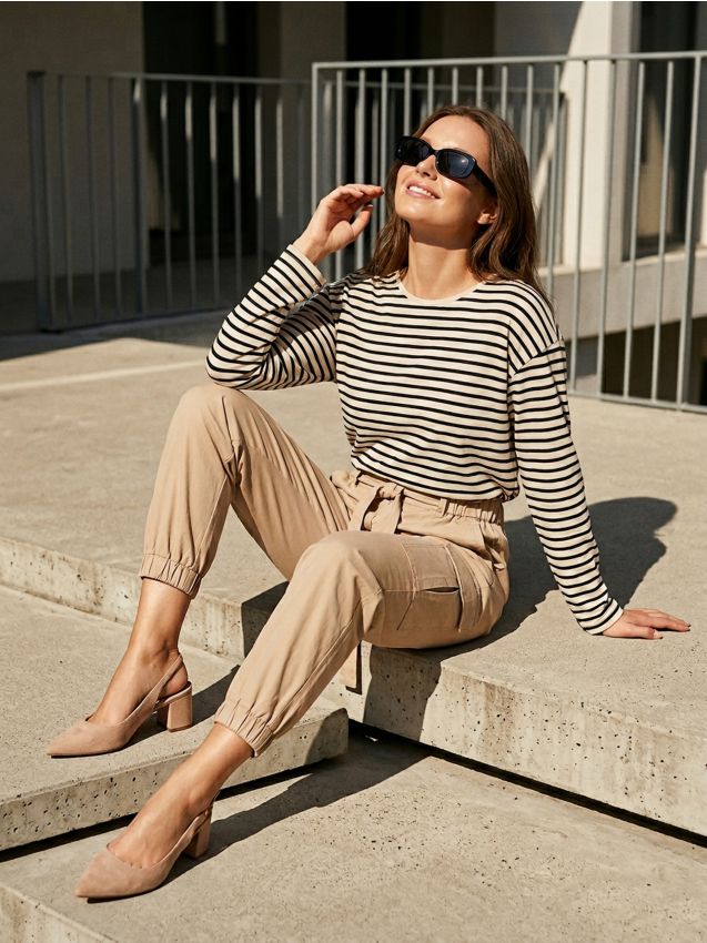 Sinsay - Bawełniana koszulka z długim rękawem basic - wielobarwny