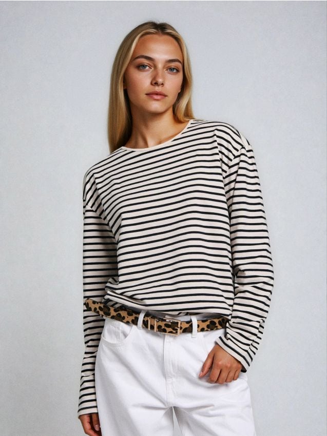 Sinsay - Bawełniana koszulka z długim rękawem basic - wielobarwny