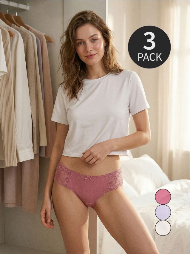 Sinsay - Majtki brazyliany z koronką 3 pack - wielobarwny