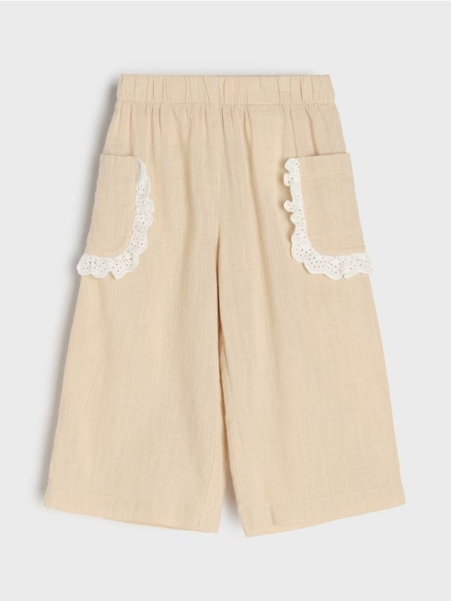 Sinsay - Pantaloni wide leg din bumbac - bej