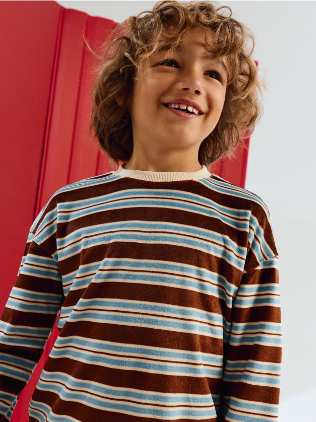 Sinsay - Tricou loose din bumbac cu mânecă lungă în dungi - multicolor