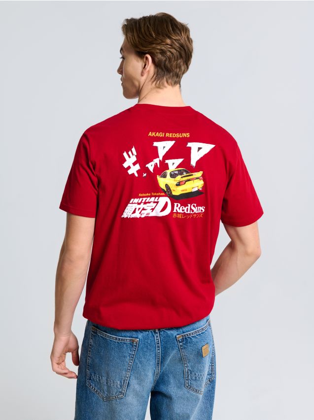 Sinsay - Tricou cu inscripţie pe spate Initial D Elyaf - roșu