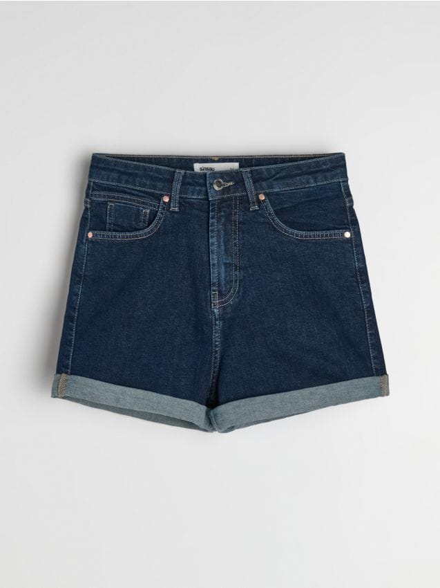Sinsay - Pantaloni scurți mom fit din denim - albastru metalizat