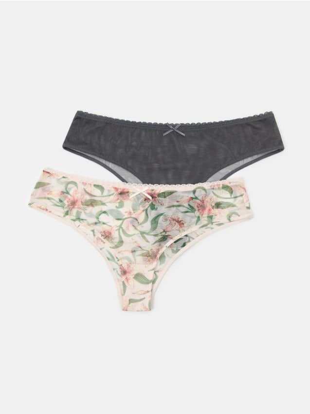Sinsay - Chiloți brazilieni din plasă cu poliamidă cu motiv floral 2 pack - multicolor