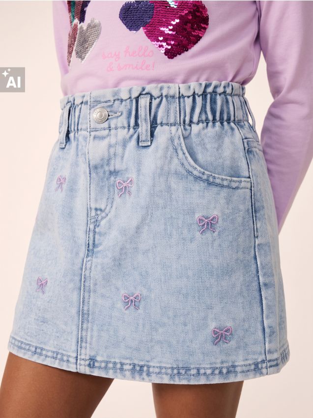 Sinsay - Fustă din denim cu fundițe brodate - albastru