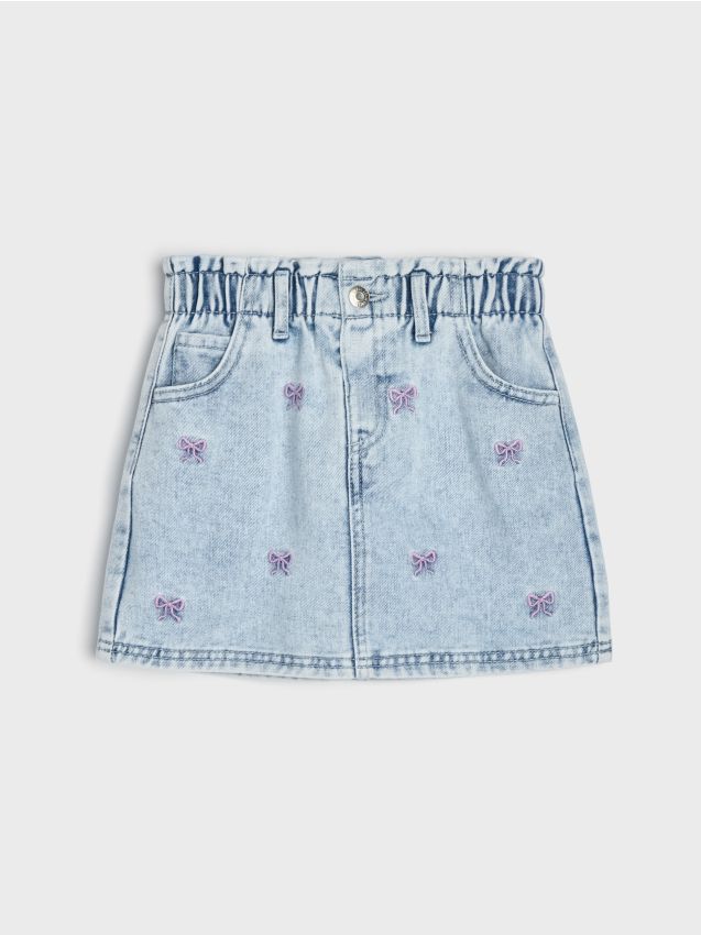 Sinsay - Fustă din denim cu fundițe brodate - albastru