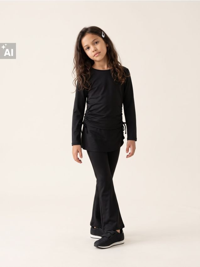 Sinsay - Tricou cu mânecă lungă și fronseu lateral - negru