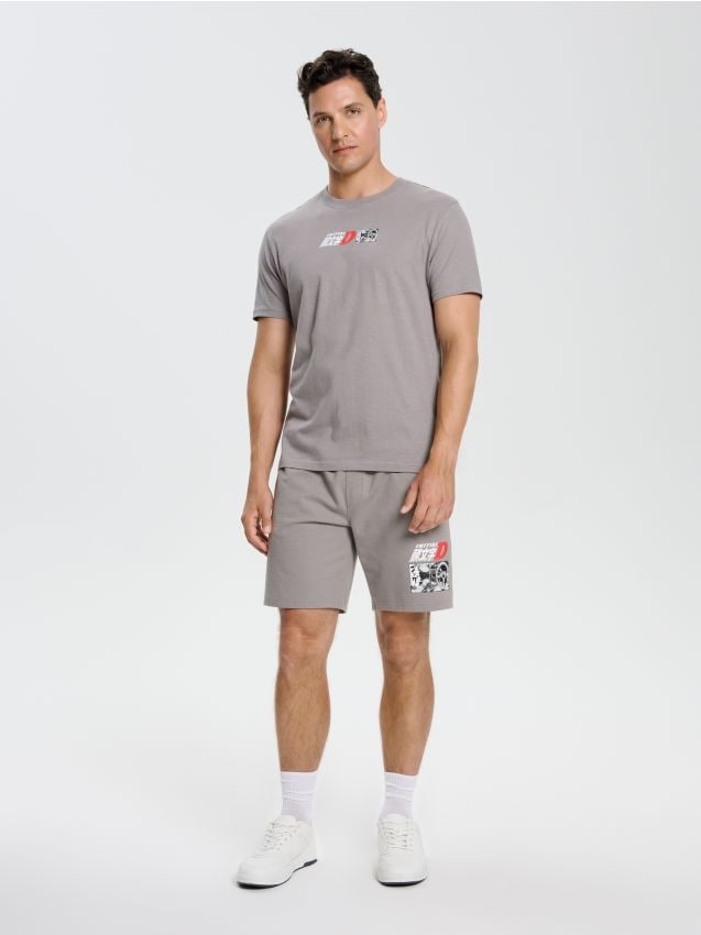 Sinsay - Tricou cu imprimeu Initial D Elyaf - gri deschis