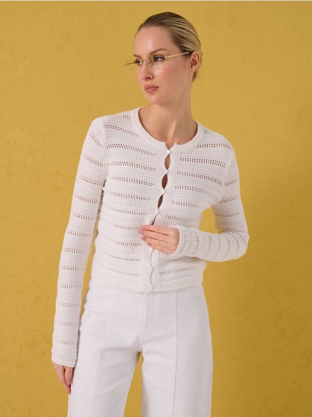 Sinsay - Cardigan din bumbac - crem