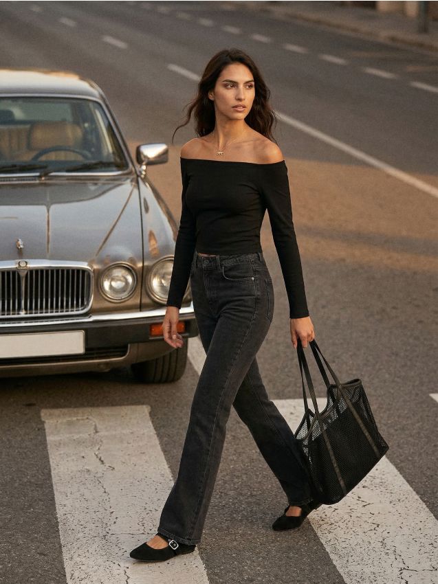 Sinsay - Bawełniana koszulka z długim rękawem w prążek - czarny