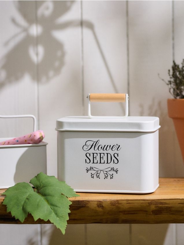 Sinsay - Recipient metalic cu mâner și inscripția Flower Seeds - alb