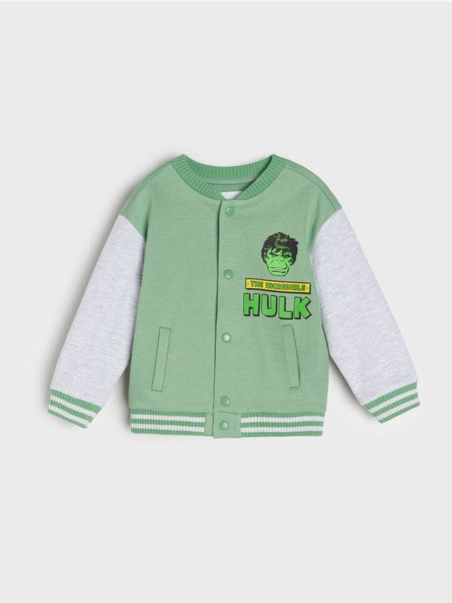 Sinsay - Zipsová mikina s potlačou na chrbte Hulk - green spruce