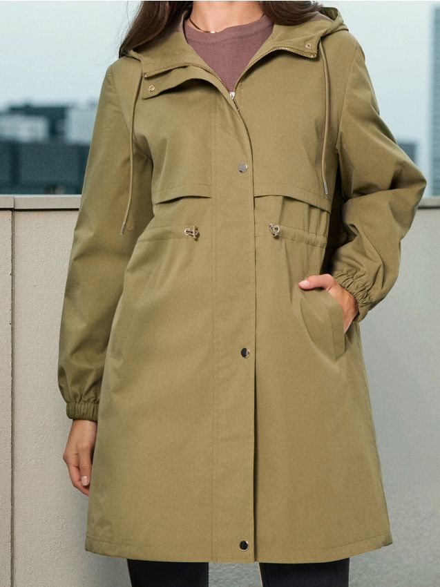 Sinsay - Parka s kapucňou a sťahovaním v páse - svetlozelená