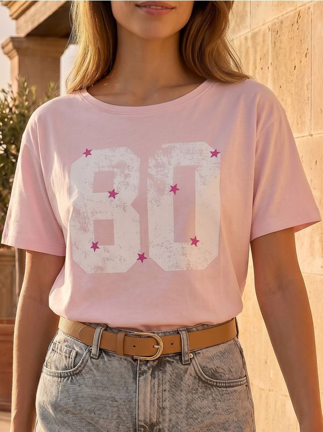 Sinsay - Tricou din bumbac cu imprimeu - roz-trandafiriu
