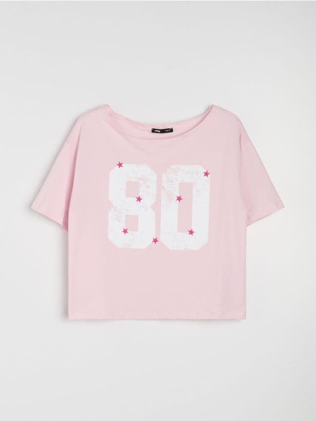 Sinsay - Tricou din bumbac cu imprimeu - roz-trandafiriu