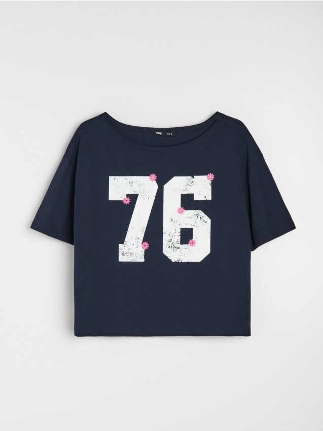 Sinsay - Tricou din bumbac cu imprimeu - bleumarin