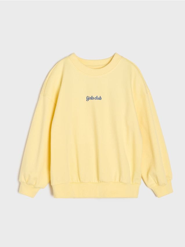 Sinsay - Bawełniana bluza crewneck z napisem - żółty