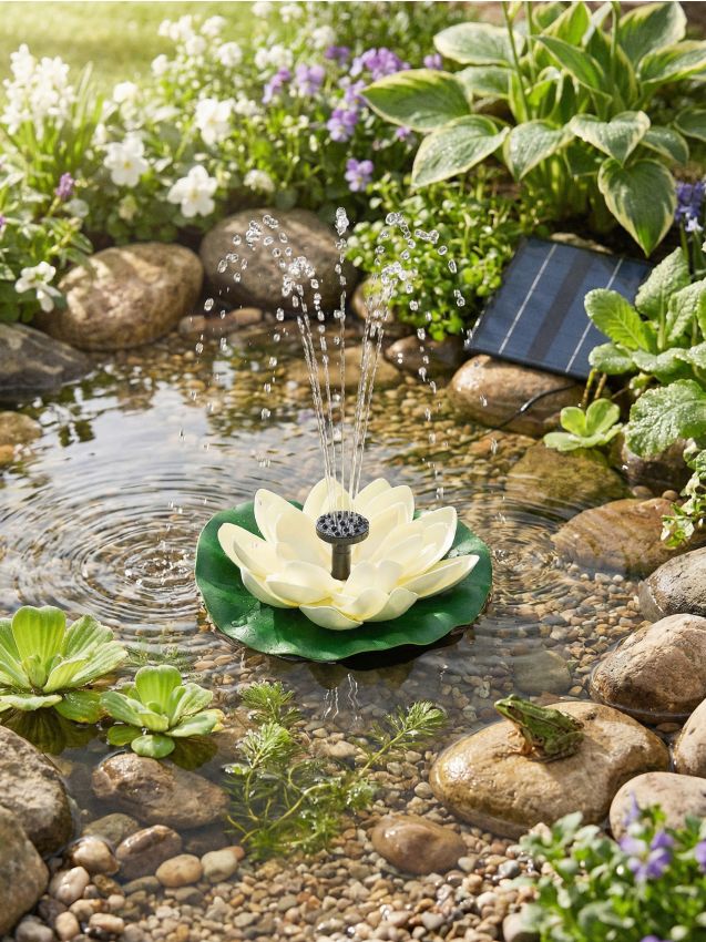 Sinsay - Fântână solară plutitoare în formă de floare pentru iaz de grădină - crem