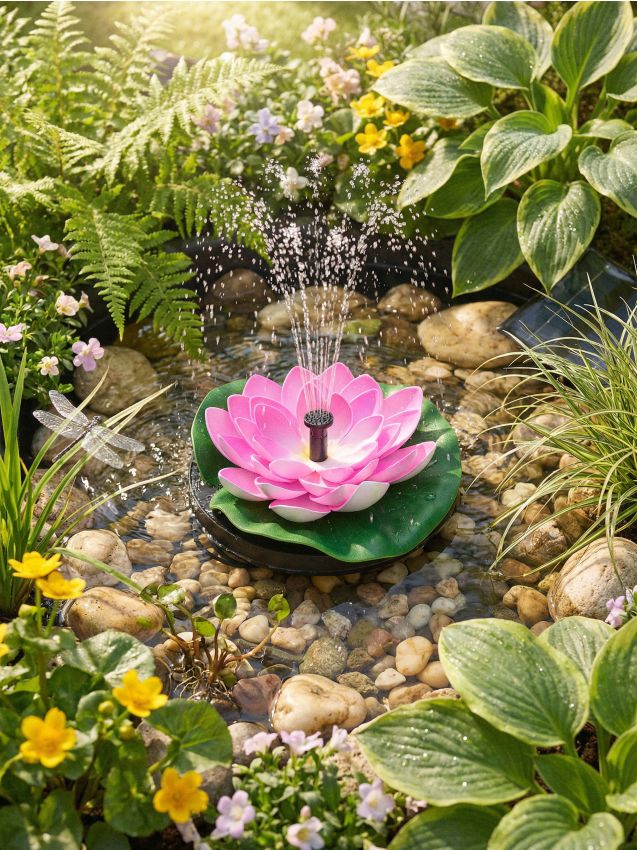 Sinsay - Fântână solară plutitoare în formă de floare pentru iaz de grădină - roz