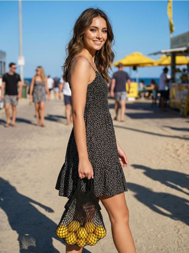 Sinsay - Wiskozowa sukienka mini na ramiączkach w kropki - czarny