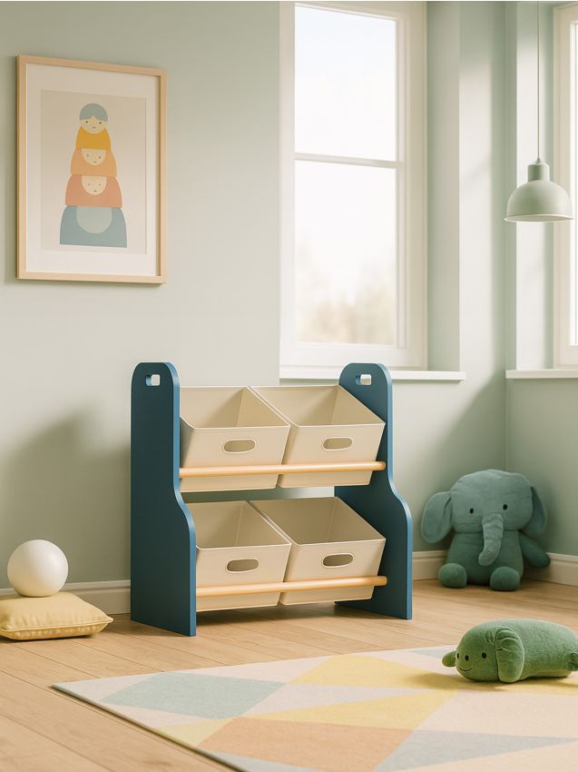 Scaffale per bambini per giocattoli e libri - blu pallido