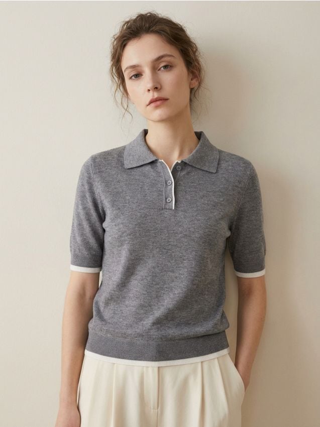 Sinsay - Pulover din viscoză cu guler - gri-neutru