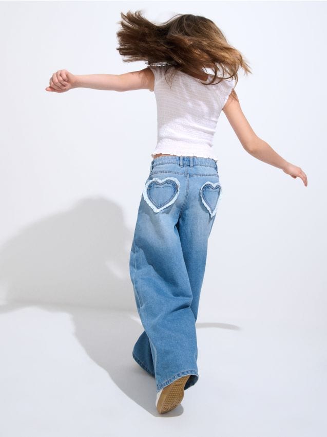 Sinsay - Blugi wide leg - albastru